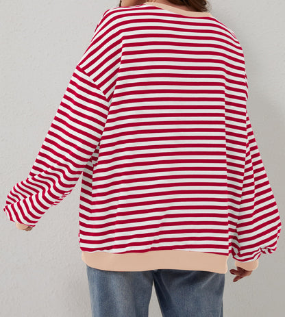 Women's Oversized Striped Long Sleeve Pullover