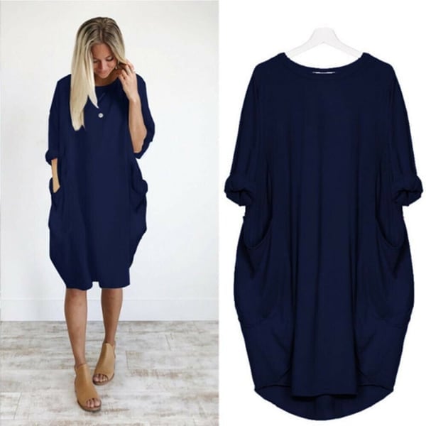 Hot sale💝 Women Casual Loose Pocket Long Sleeves Dress