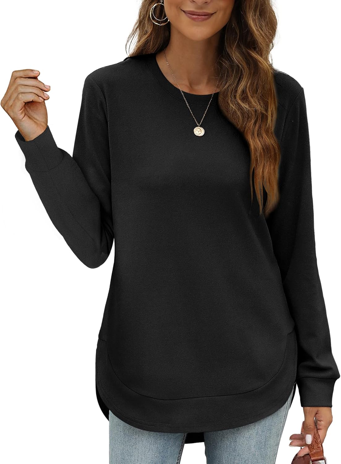 🍂Women's Sweatshirt Crewneck Long Sleeve Shirts High Low Tops Curved Hem