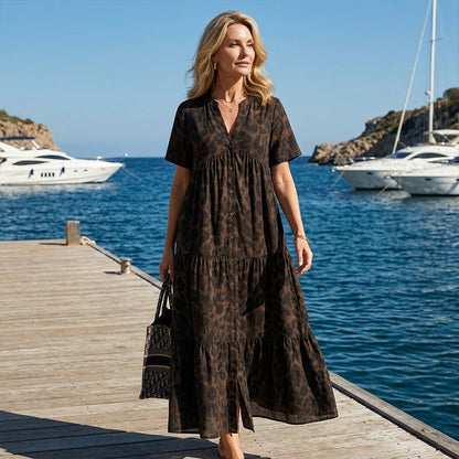 Women's V-Neck Leopard Print Maxi Dress