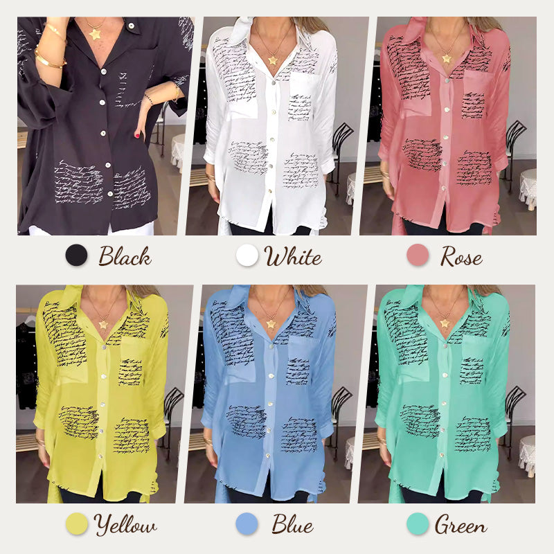 Letter Print Fashion Lapel Shirt