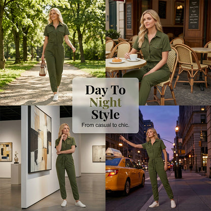 🥳 HOT SALE🥳💞50K+ SOLD!Women's Short Sleeve Button-Front Jumpsuit