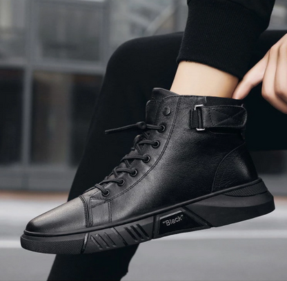 Black Warm Leather Boots