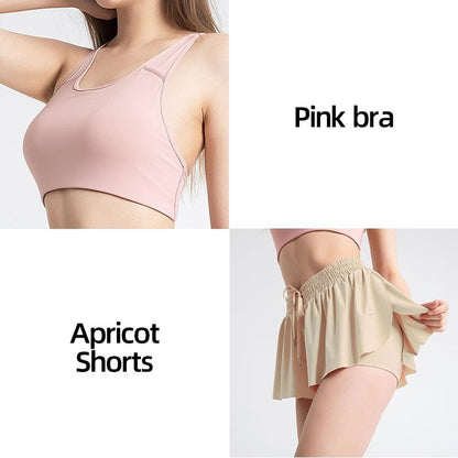 Women's two-piece set with high-waist sports bra and shorts