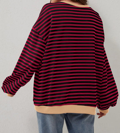 Women's Oversized Striped Long Sleeve Pullover