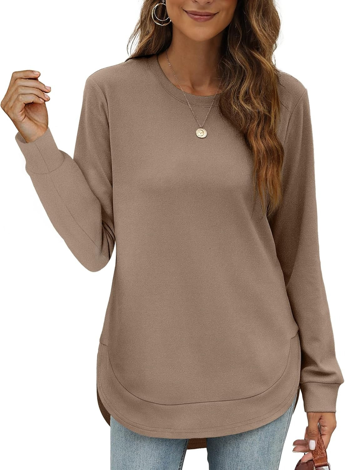 🍂Women's Sweatshirt Crewneck Long Sleeve Shirts High Low Tops Curved Hem