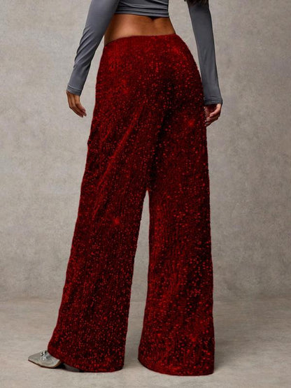 🖤Women's Glitter Fashion Adjustable Drawstring Slimming Elastic Waist Straight-Leg Pants
