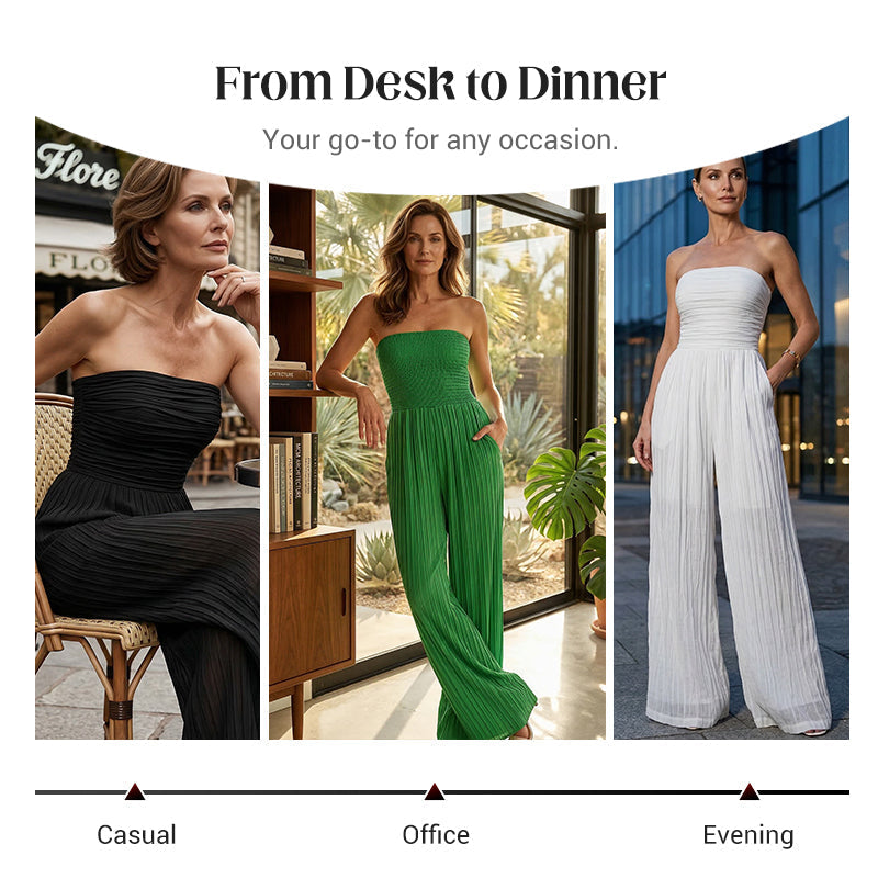 Strapless Crinkle Wide-Leg Jumpsuit