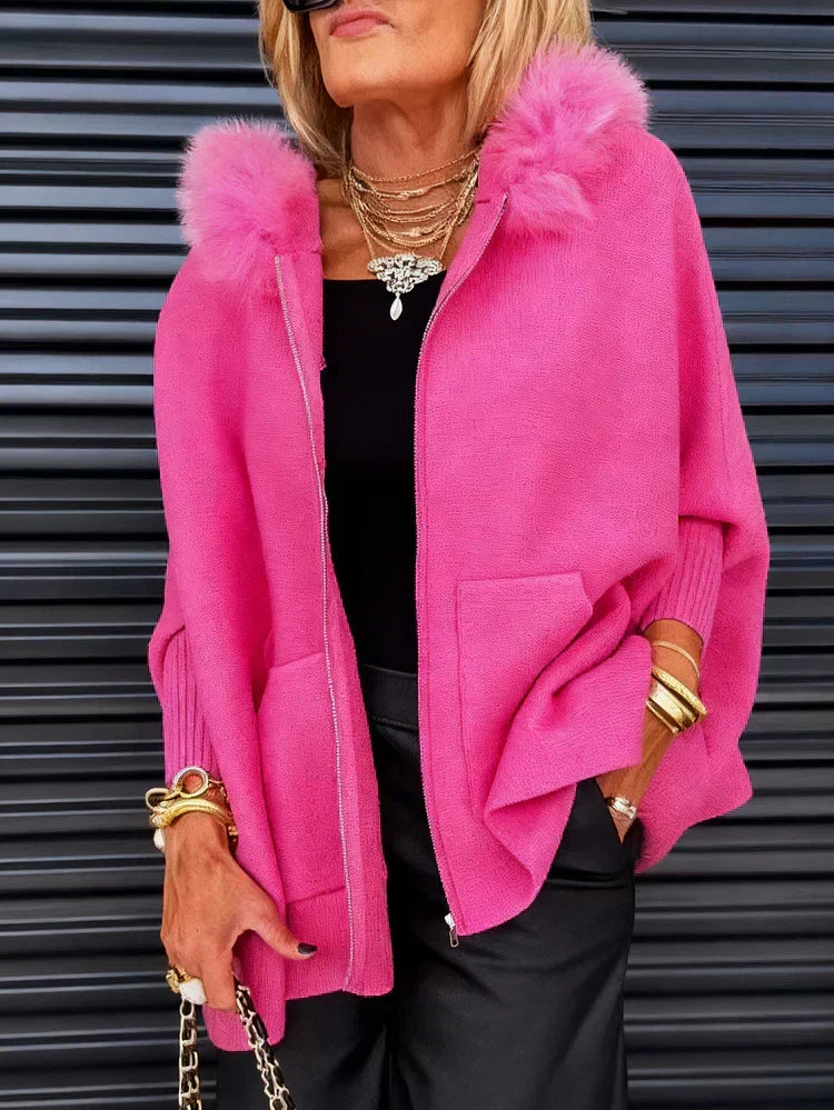 💥🎁Women Fur Collar Solid Color Casual Jacket