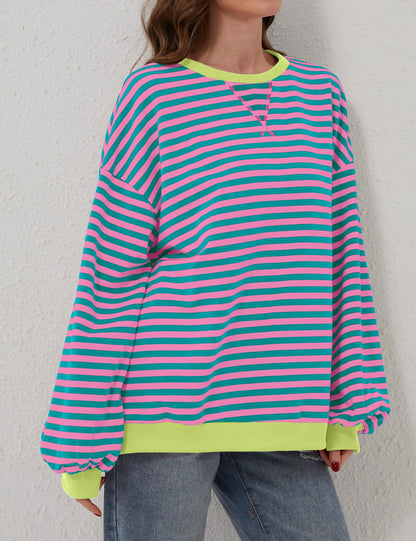 Women's Oversized Striped Long Sleeve Pullover