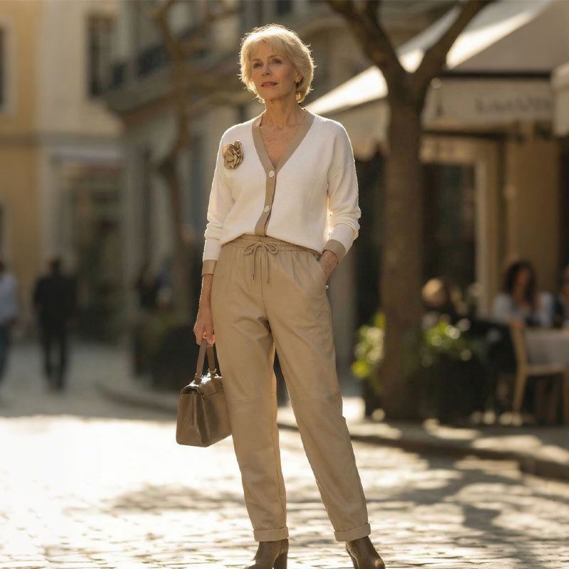 Women’s Casual V-Neck Top & High Waist Pants 2-Piece Set