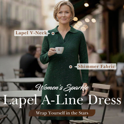Women’s Sparkle Lapel A-Line Short Dress | Chic & Shimmering