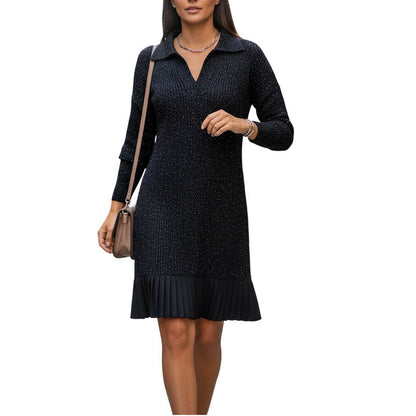 Women’s Sparkle Lapel A-Line Short Dress | Chic & Shimmering