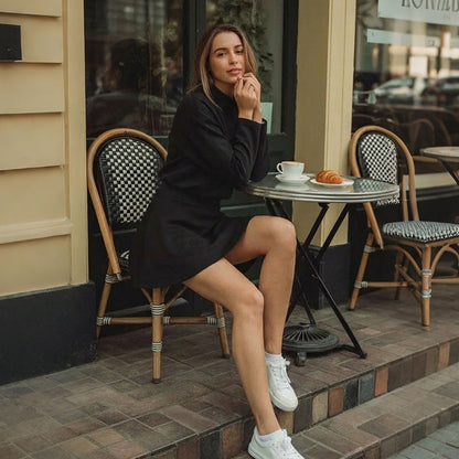 ✨💓Women's Mock Neck Knit A-Line Mini Dress