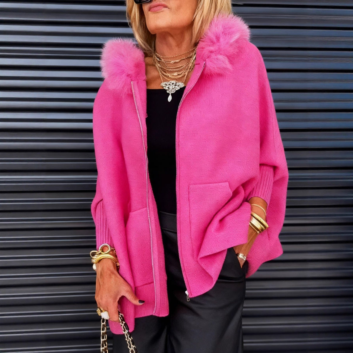 💥🎁Women Fur Collar Solid Color Casual Jacket