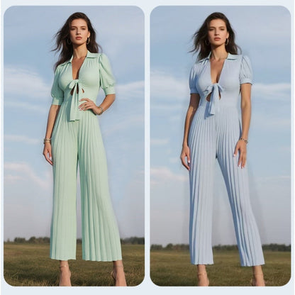 Women’s Solid Cut Out V-Neck Pleated Jumpsuit💛💛