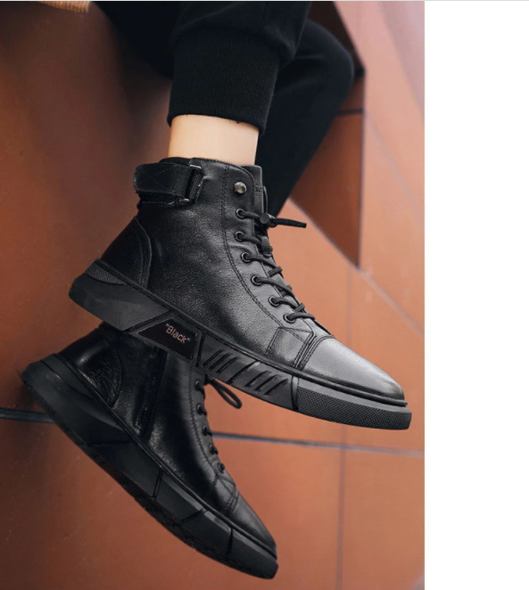 Black Warm Leather Boots