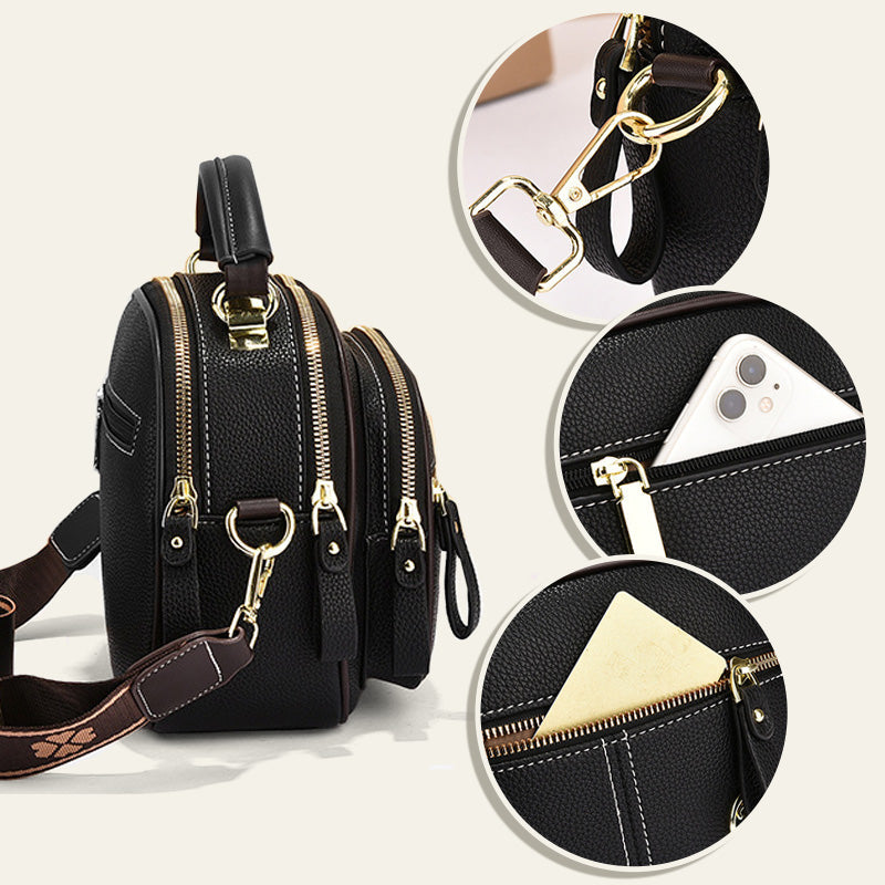 ✨Hot Sale 🎁Multifunctional Compartment Adjustable Wide Shoulder Strap Leather Bag