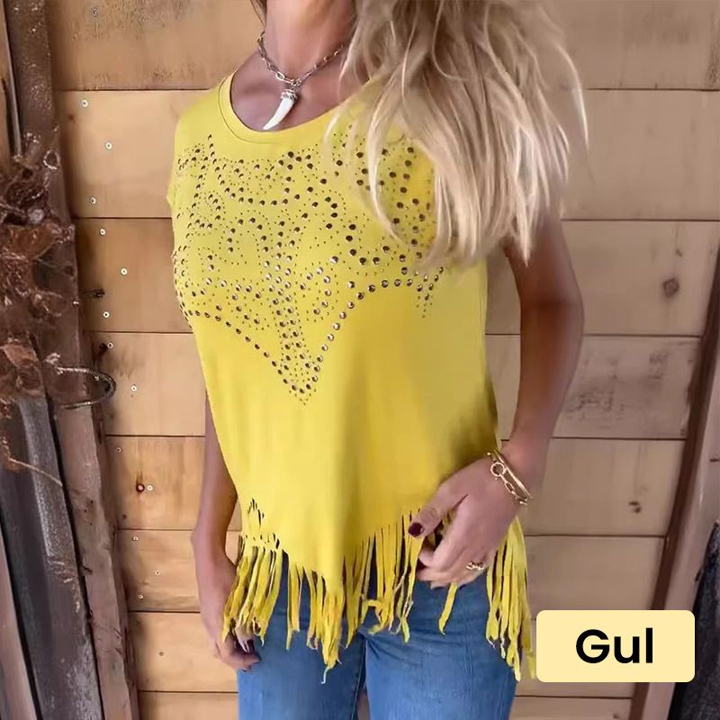 Solid Colour Short Sleeve T-shirt With Hot Print And Frayed Hem🌙