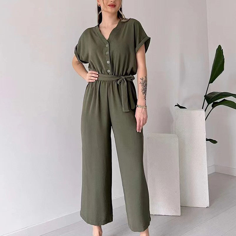 💖 Women's V-Neck Short Sleeve V-Neck Casual Jumpsuit