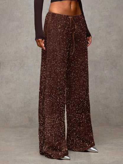 🖤Women's Glitter Fashion Adjustable Drawstring Slimming Elastic Waist Straight-Leg Pants