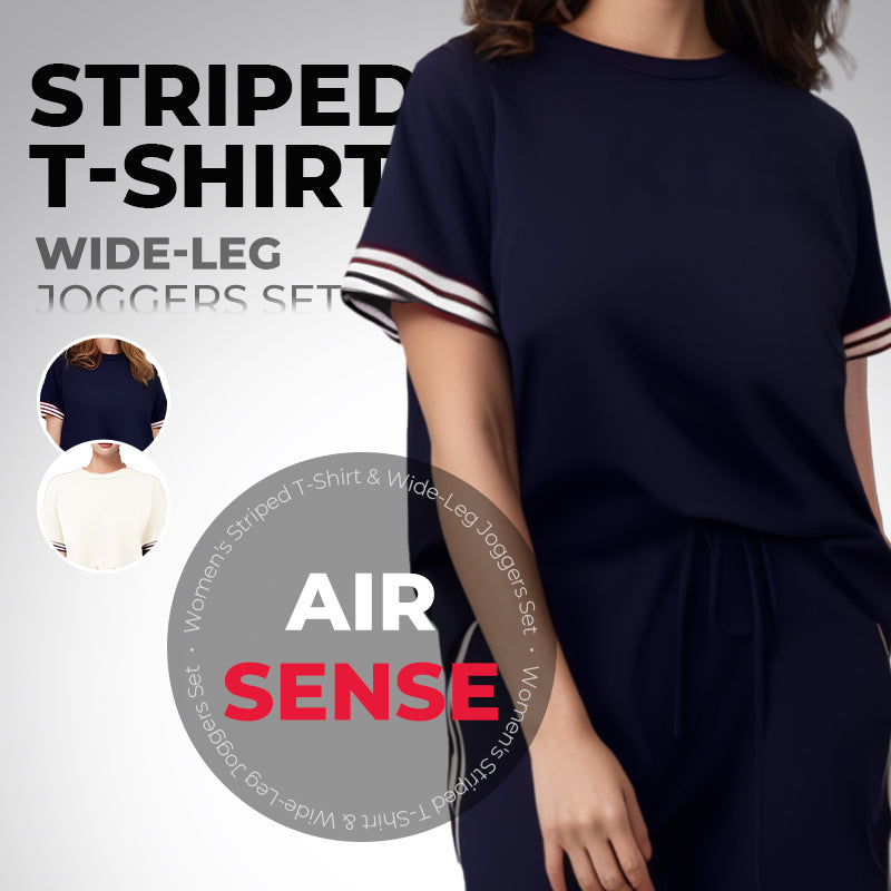 💖Women's Striped T-Shirt & Wide-Leg Joggers Set