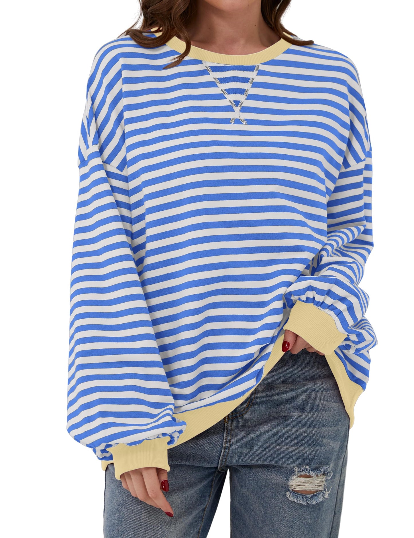 Women's Oversized Striped Long Sleeve Pullover