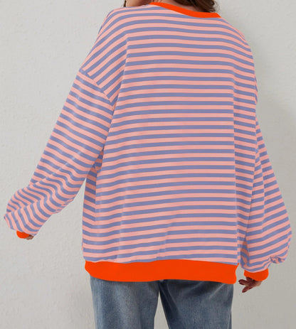 Women's Oversized Striped Long Sleeve Pullover