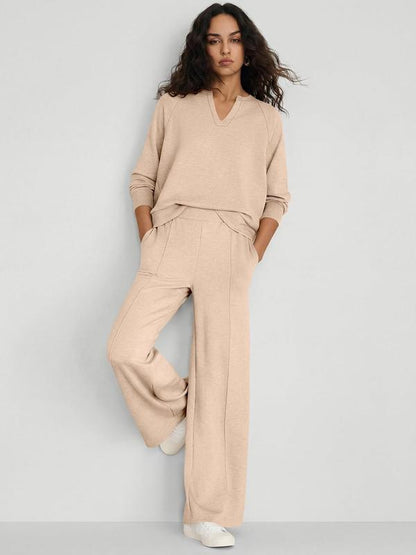 ✨Women's 2 Piece Outfits V Neck Lounge Set | Raglan Long Sleeve Top & Wide Leg Pants