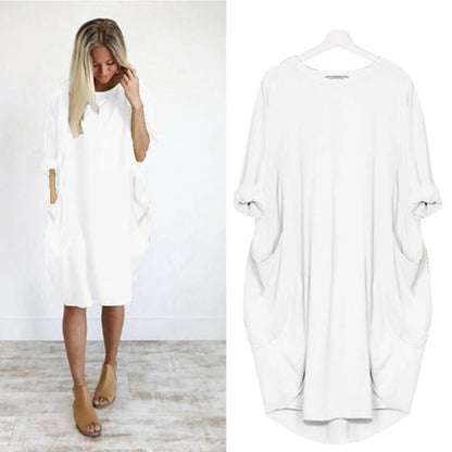 Hot sale💝 Women Casual Loose Pocket Long Sleeves Dress