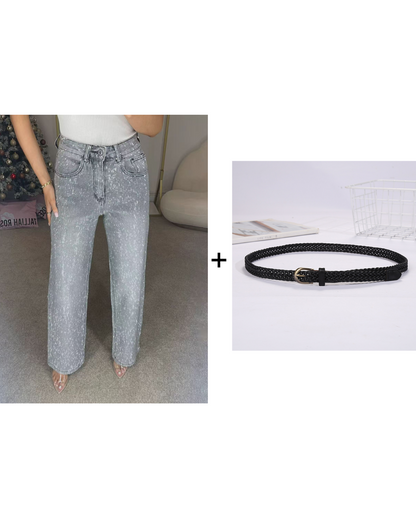 🔥Straight Leg Jeans With Rhinestones