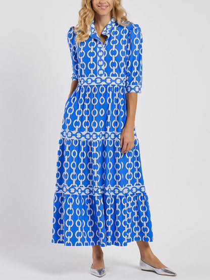 🌸💐Women’s Geometric Print V-Neck Maxi Dress