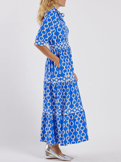 🌸💐Women’s Geometric Print V-Neck Maxi Dress