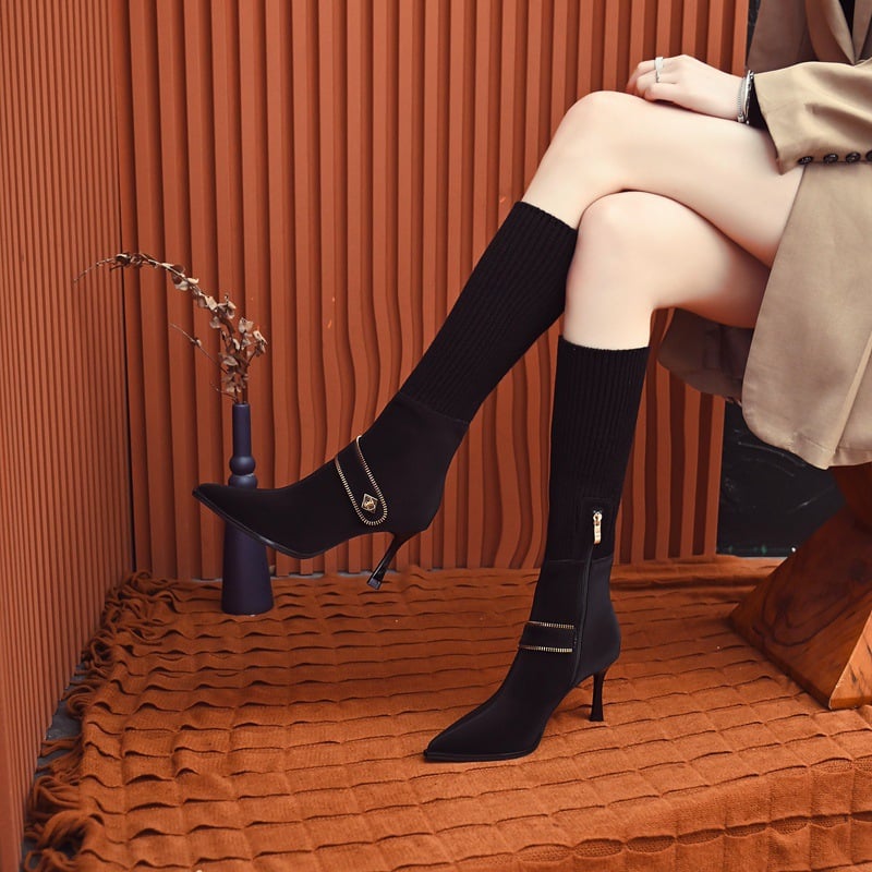 🔥🔥new Korean temperament fine heel pointed female boots high-heeled fashion boots