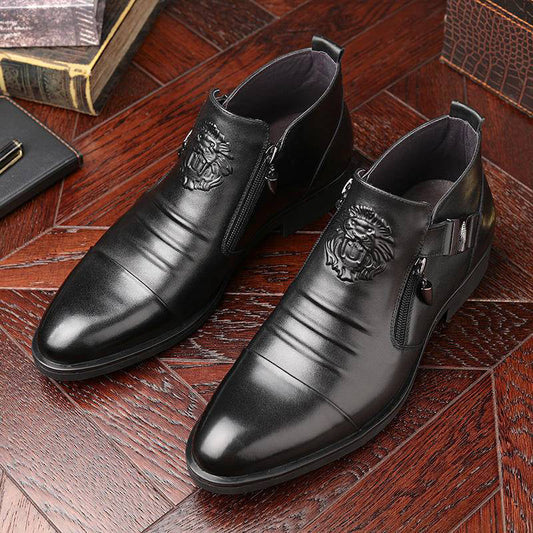 🔥Men's Embossed Ankle Boots  Dual Side Zipper Trendy Boots! 👞