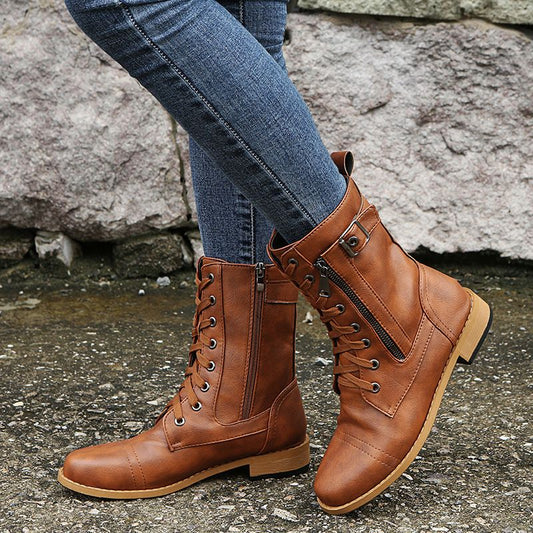 🔥2025 Hot Sale😍👢Women's Round Toe Orthopedic Leather Boots with Side Zipper