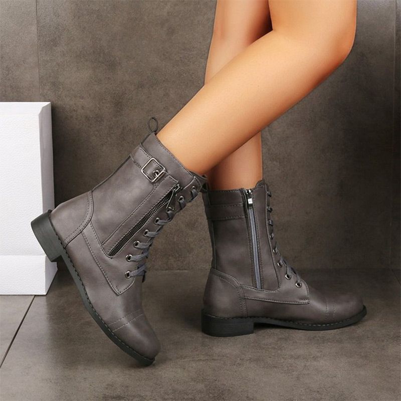 🔥2025 Hot Sale😍👢Women's Round Toe Orthopedic Leather Boots with Side Zipper