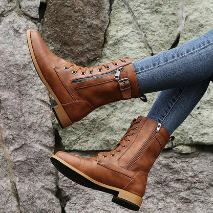 🔥2025 Hot Sale😍👢Women's Round Toe Orthopedic Leather Boots with Side Zipper