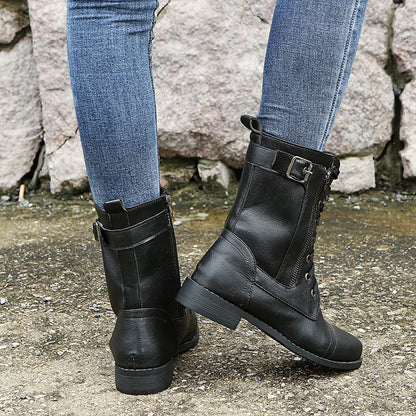 🔥2025 Hot Sale😍👢Women's Round Toe Orthopedic Leather Boots with Side Zipper