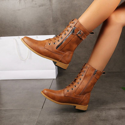 🔥2025 Hot Sale😍👢Women's Round Toe Orthopedic Leather Boots with Side Zipper