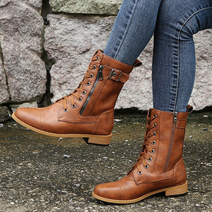 🔥2025 Hot Sale😍👢Women's Round Toe Orthopedic Leather Boots with Side Zipper