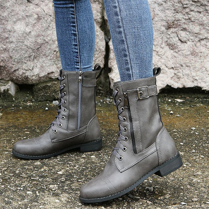 🔥2025 Hot Sale😍👢Women's Round Toe Orthopedic Leather Boots with Side Zipper