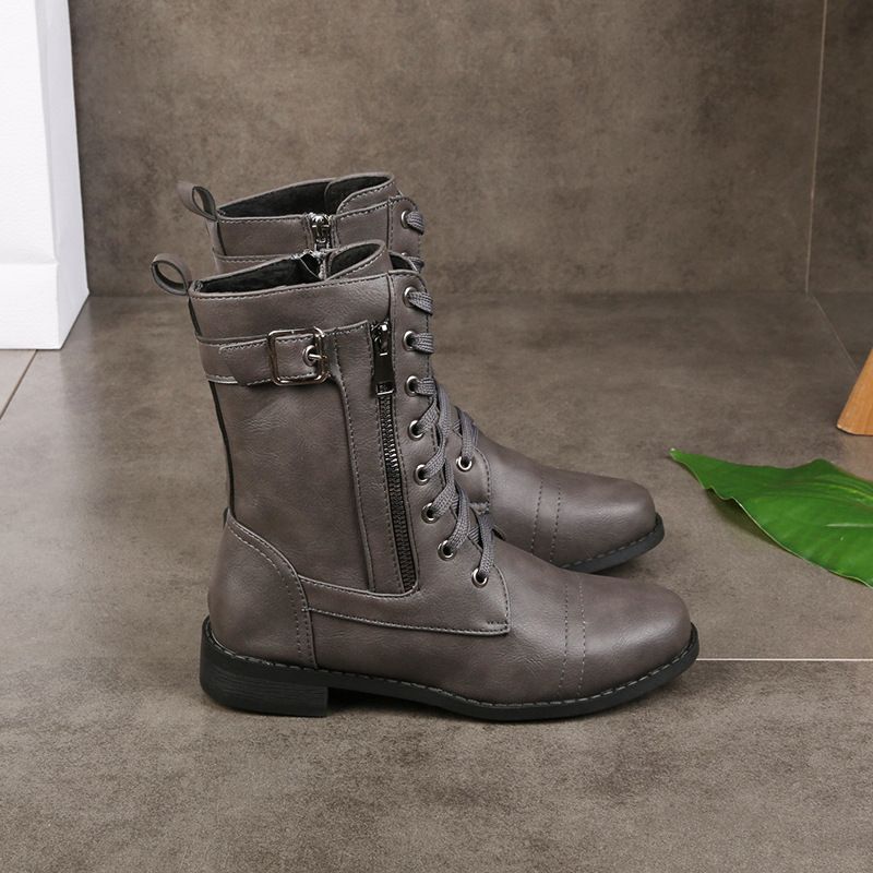 🔥2025 Hot Sale😍👢Women's Round Toe Orthopedic Leather Boots with Side Zipper