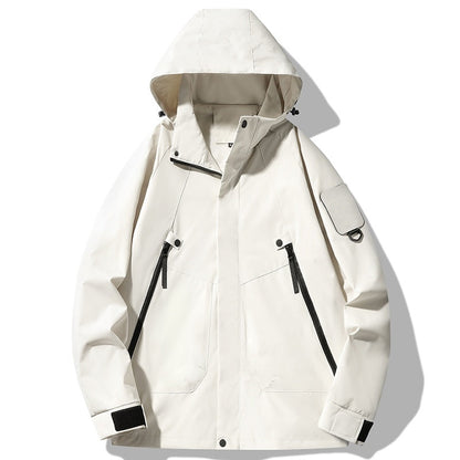 Outdoor Waterproof Windproof Solid Zipper Hooded Jacket
