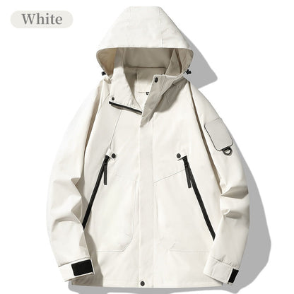 Outdoor Waterproof Windproof Solid Zipper Hooded Jacket