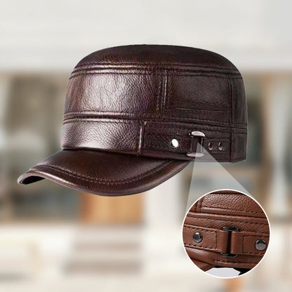 PU Leather Flat Top Warm Baseball Cap