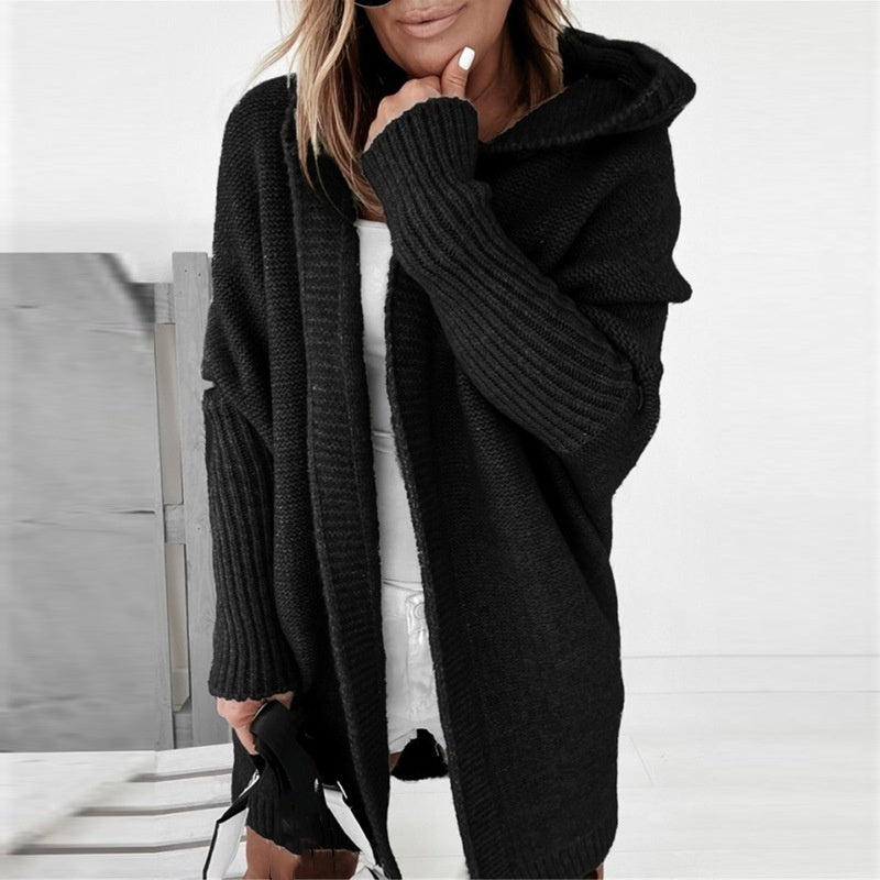 Women's Autumn Knit Open Front Hooded Coat