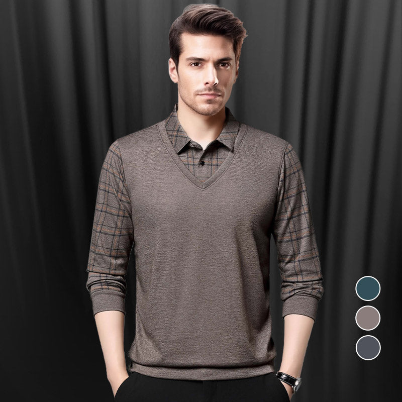 Men's Faux Two-Piece Long Sleeve Top👔