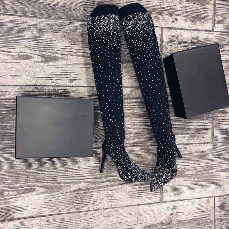 🎁Women’s Sparkly Faux Diamonds Over-the-Knee Boots👠