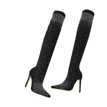 🎁Women’s Sparkly Faux Diamonds Over-the-Knee Boots👠